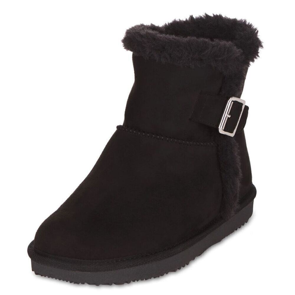 Floopi Mid Calf Winter Boots Size 10 Black Suede Fur Lined Pull On Style‎ NEW